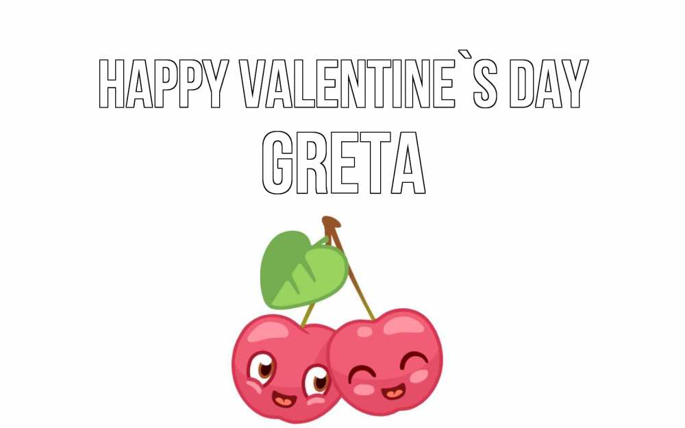 Greetings card с именем, Greta Happy Valentine`s Day две вишенки пара на 14 февраля Greetings with text for free download 